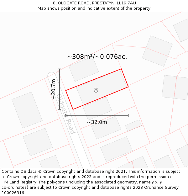 8, OLDGATE ROAD, PRESTATYN, LL19 7AU: Plot and title map