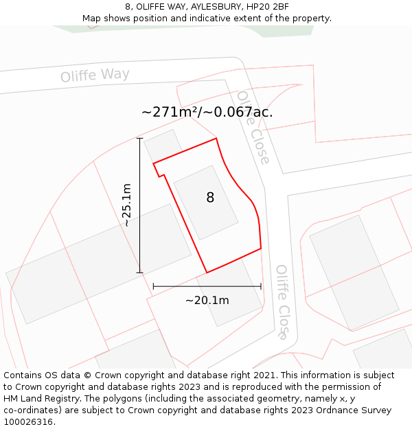 8, OLIFFE WAY, AYLESBURY, HP20 2BF: Plot and title map