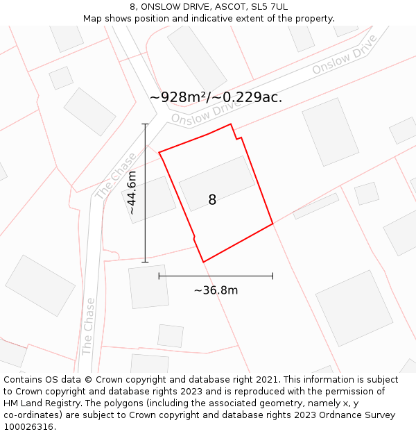 8, ONSLOW DRIVE, ASCOT, SL5 7UL: Plot and title map