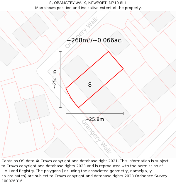 8, ORANGERY WALK, NEWPORT, NP10 8HL: Plot and title map