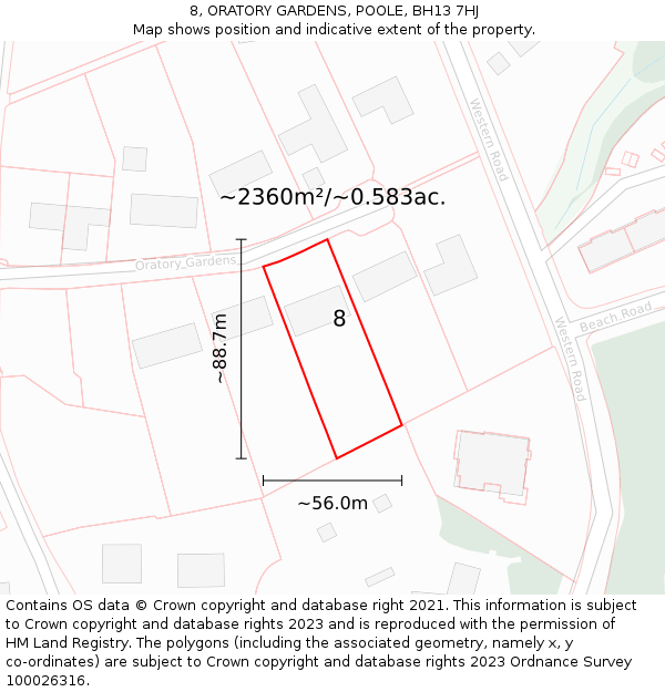 8, ORATORY GARDENS, POOLE, BH13 7HJ: Plot and title map