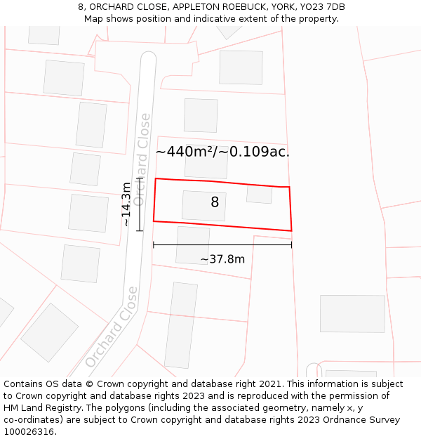 8, ORCHARD CLOSE, APPLETON ROEBUCK, YORK, YO23 7DB: Plot and title map