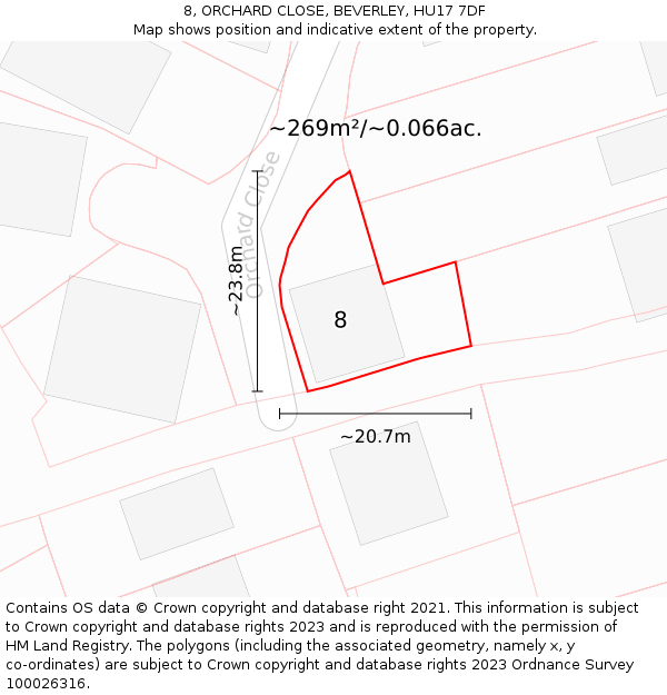 8, ORCHARD CLOSE, BEVERLEY, HU17 7DF: Plot and title map