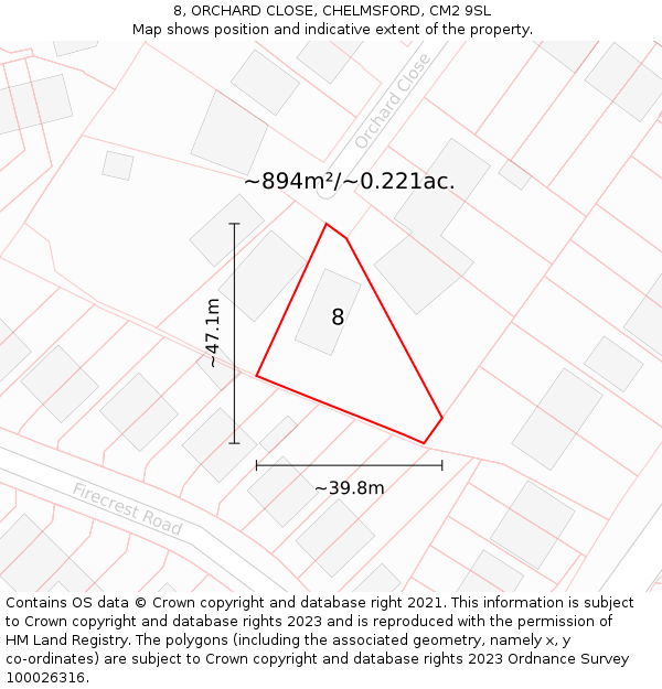 8, ORCHARD CLOSE, CHELMSFORD, CM2 9SL: Plot and title map