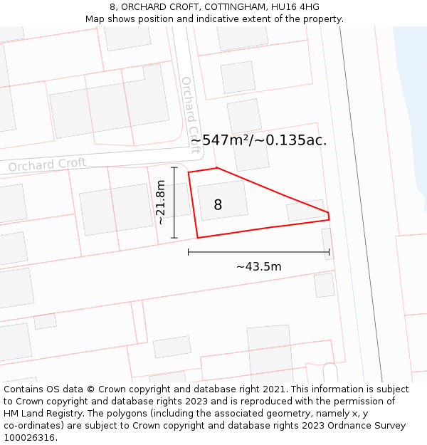 8, ORCHARD CROFT, COTTINGHAM, HU16 4HG: Plot and title map