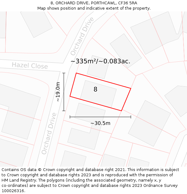 8, ORCHARD DRIVE, PORTHCAWL, CF36 5RA: Plot and title map