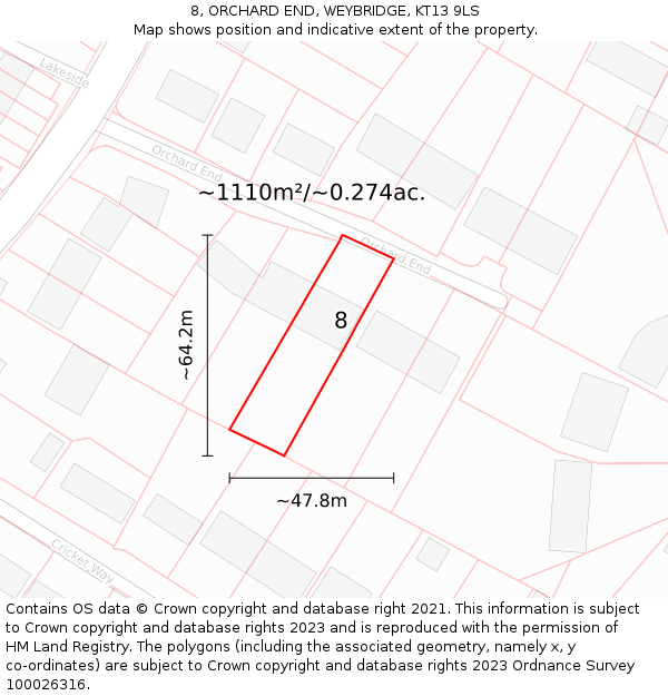 8, ORCHARD END, WEYBRIDGE, KT13 9LS: Plot and title map