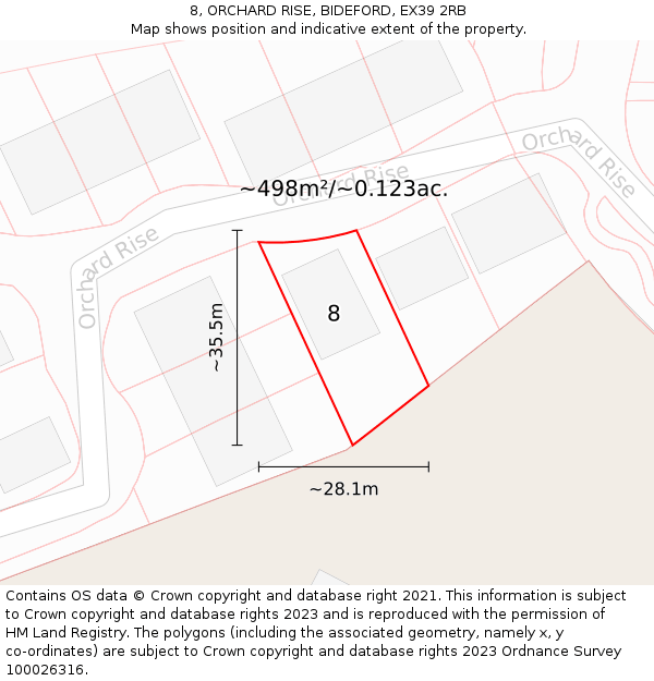8, ORCHARD RISE, BIDEFORD, EX39 2RB: Plot and title map