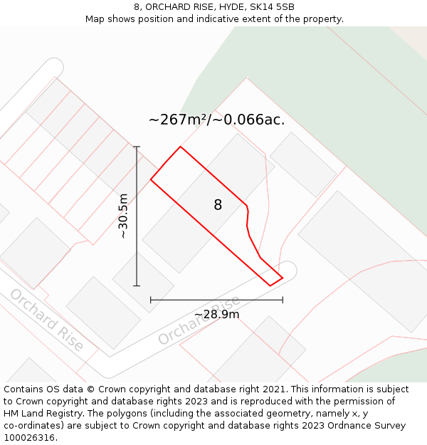 8, ORCHARD RISE, HYDE, SK14 5SB: Plot and title map