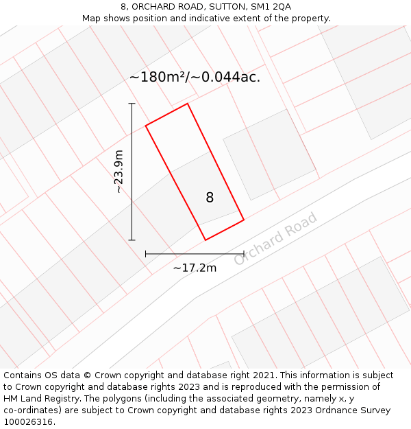 8, ORCHARD ROAD, SUTTON, SM1 2QA: Plot and title map
