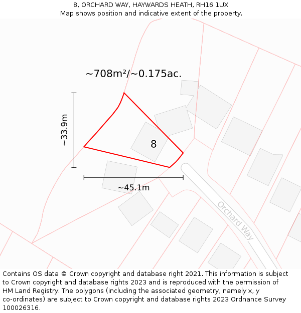 8, ORCHARD WAY, HAYWARDS HEATH, RH16 1UX: Plot and title map