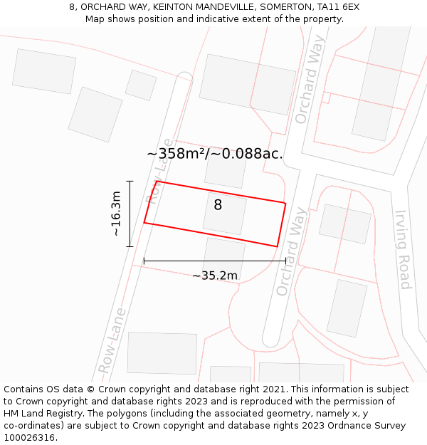 8, ORCHARD WAY, KEINTON MANDEVILLE, SOMERTON, TA11 6EX: Plot and title map