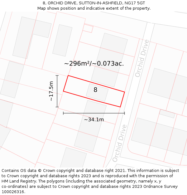 8, ORCHID DRIVE, SUTTON-IN-ASHFIELD, NG17 5GT: Plot and title map