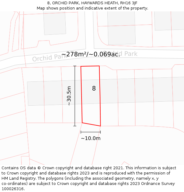 8, ORCHID PARK, HAYWARDS HEATH, RH16 3JF: Plot and title map