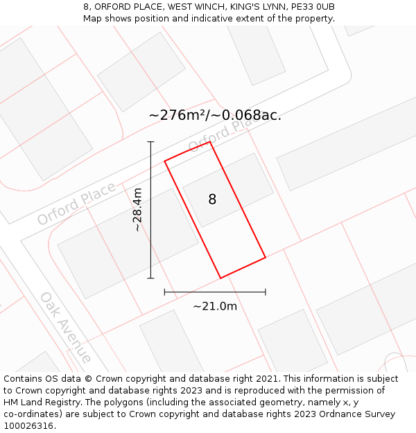 8, ORFORD PLACE, WEST WINCH, KING'S LYNN, PE33 0UB: Plot and title map