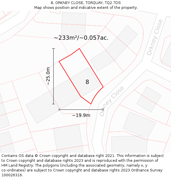 8, ORKNEY CLOSE, TORQUAY, TQ2 7DS: Plot and title map