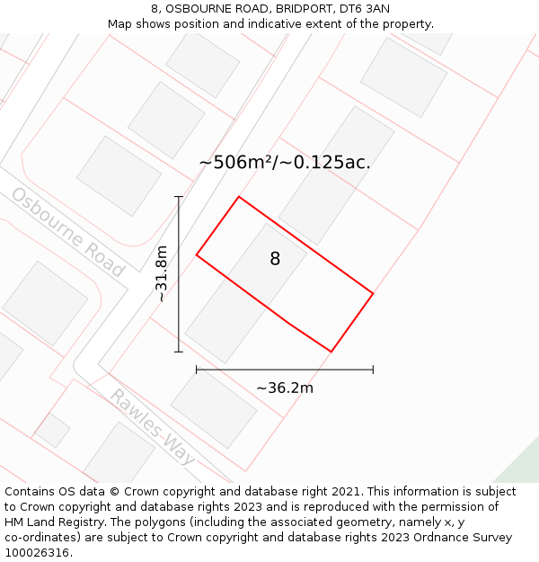 8, OSBOURNE ROAD, BRIDPORT, DT6 3AN: Plot and title map