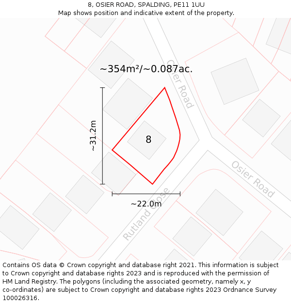 8, OSIER ROAD, SPALDING, PE11 1UU: Plot and title map