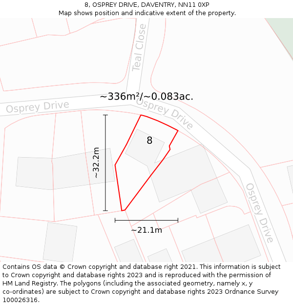 8, OSPREY DRIVE, DAVENTRY, NN11 0XP: Plot and title map