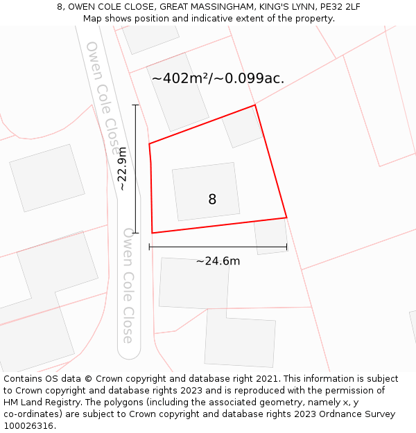 8, OWEN COLE CLOSE, GREAT MASSINGHAM, KING'S LYNN, PE32 2LF: Plot and title map