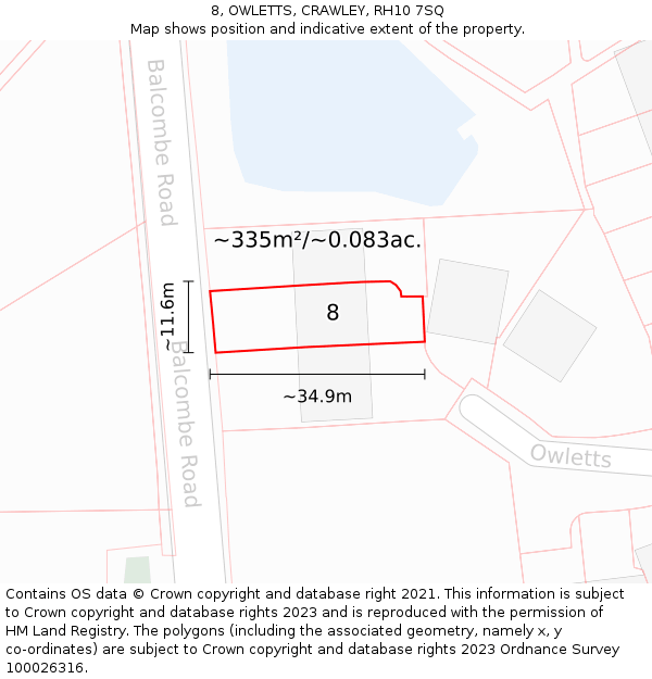 8, OWLETTS, CRAWLEY, RH10 7SQ: Plot and title map