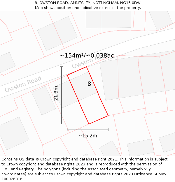 8, OWSTON ROAD, ANNESLEY, NOTTINGHAM, NG15 0DW: Plot and title map