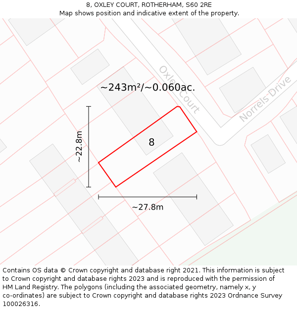 8, OXLEY COURT, ROTHERHAM, S60 2RE: Plot and title map