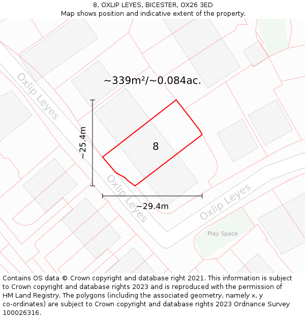 8, OXLIP LEYES, BICESTER, OX26 3ED: Plot and title map