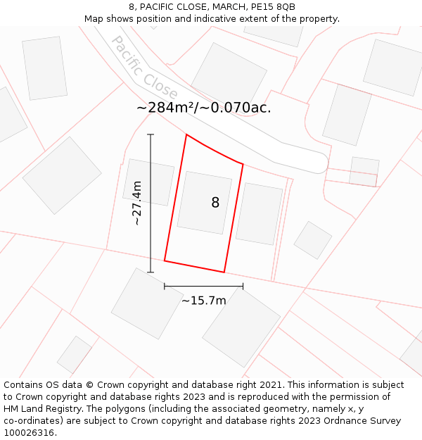 8, PACIFIC CLOSE, MARCH, PE15 8QB: Plot and title map