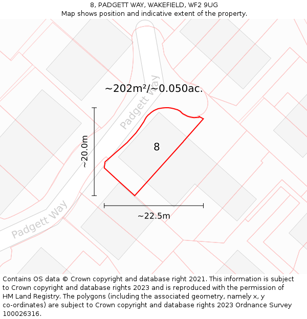 8, PADGETT WAY, WAKEFIELD, WF2 9UG: Plot and title map