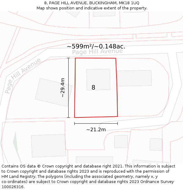 8, PAGE HILL AVENUE, BUCKINGHAM, MK18 1UQ: Plot and title map