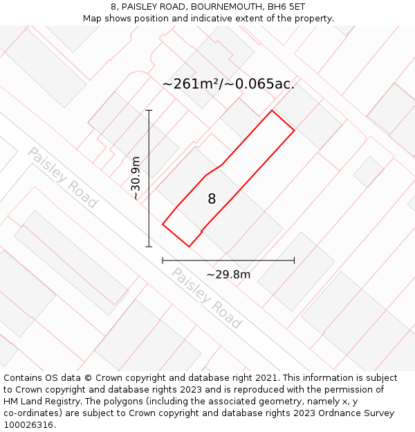 8, PAISLEY ROAD, BOURNEMOUTH, BH6 5ET: Plot and title map