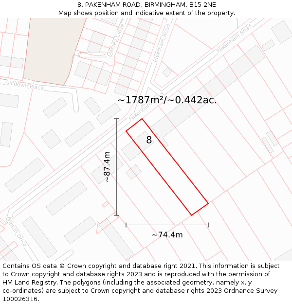 8, PAKENHAM ROAD, BIRMINGHAM, B15 2NE: Plot and title map