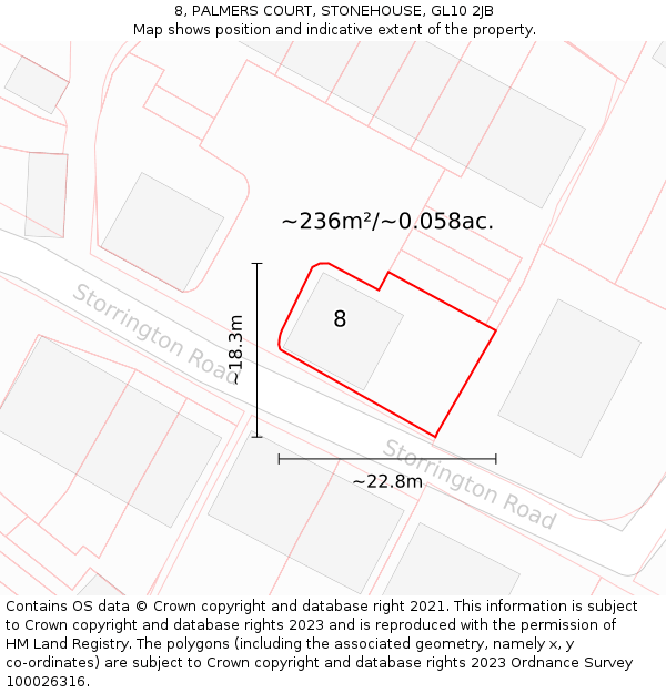 8, PALMERS COURT, STONEHOUSE, GL10 2JB: Plot and title map