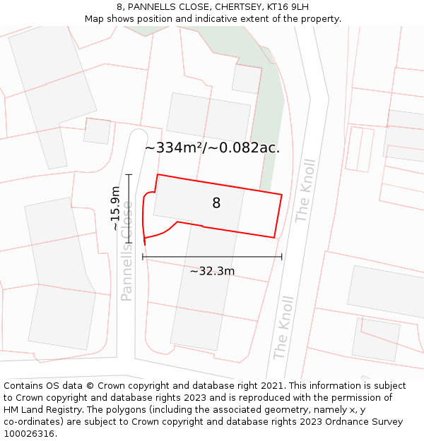 8, PANNELLS CLOSE, CHERTSEY, KT16 9LH: Plot and title map