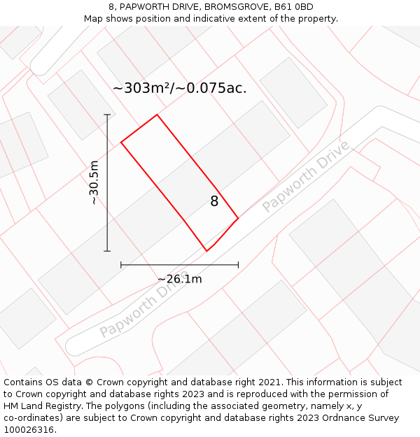 8, PAPWORTH DRIVE, BROMSGROVE, B61 0BD: Plot and title map