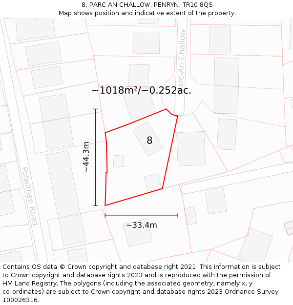 8, PARC AN CHALLOW, PENRYN, TR10 8QS: Plot and title map