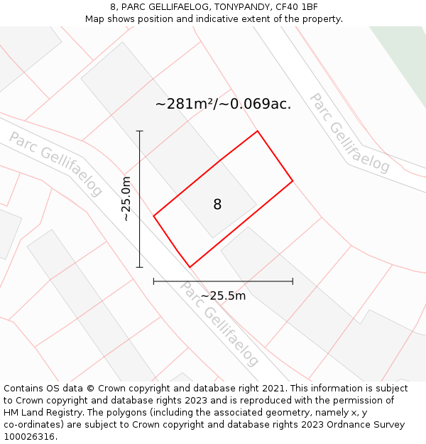 8, PARC GELLIFAELOG, TONYPANDY, CF40 1BF: Plot and title map