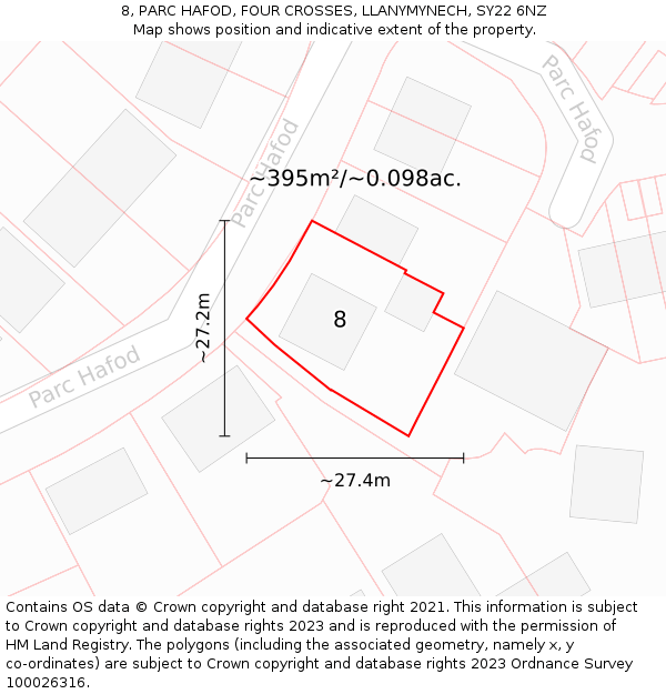 8, PARC HAFOD, FOUR CROSSES, LLANYMYNECH, SY22 6NZ: Plot and title map