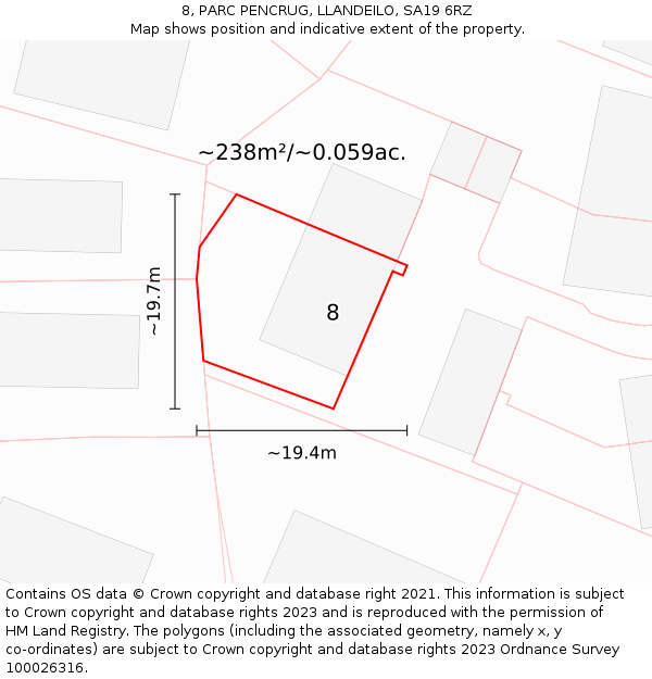 8, PARC PENCRUG, LLANDEILO, SA19 6RZ: Plot and title map