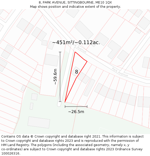 8, PARK AVENUE, SITTINGBOURNE, ME10 1QX: Plot and title map