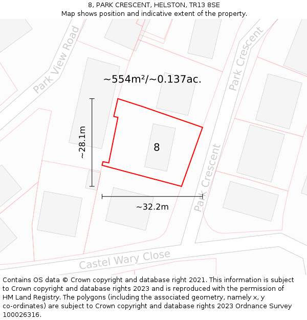 8, PARK CRESCENT, HELSTON, TR13 8SE: Plot and title map