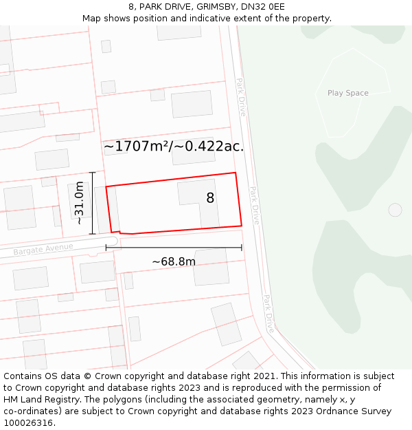 8, PARK DRIVE, GRIMSBY, DN32 0EE: Plot and title map