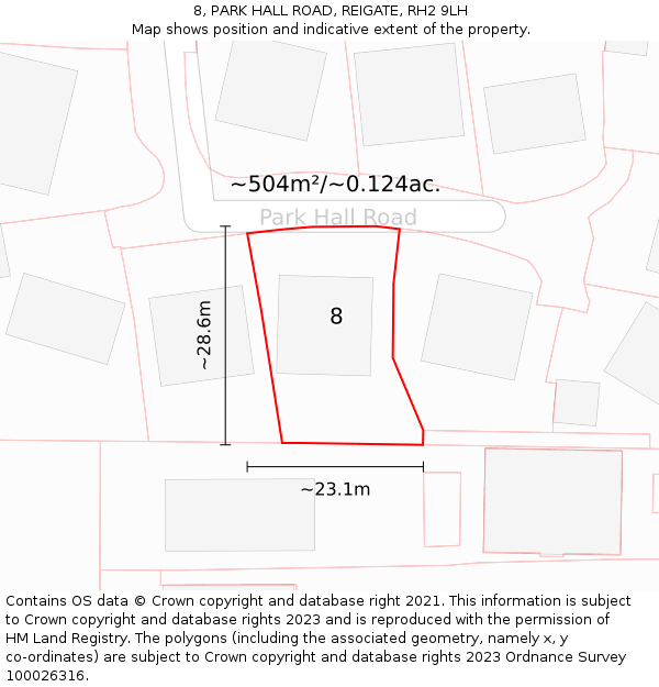 8, PARK HALL ROAD, REIGATE, RH2 9LH: Plot and title map