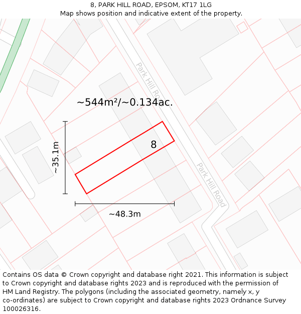 8, PARK HILL ROAD, EPSOM, KT17 1LG: Plot and title map