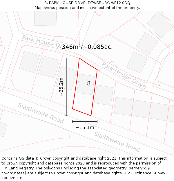 8, PARK HOUSE DRIVE, DEWSBURY, WF12 0DQ: Plot and title map
