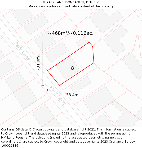 8, PARK LANE, DONCASTER, DN4 5LG: Plot and title map