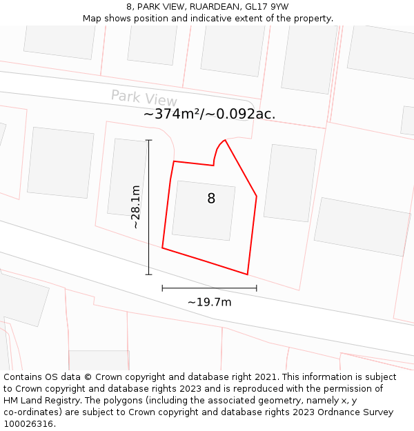 8, PARK VIEW, RUARDEAN, GL17 9YW: Plot and title map