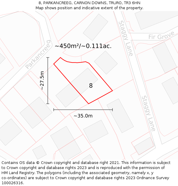 8, PARKANCREEG, CARNON DOWNS, TRURO, TR3 6HN: Plot and title map