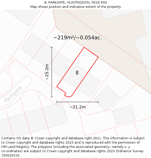 8, PARKGATE, HUNTINGDON, PE29 6SX: Plot and title map